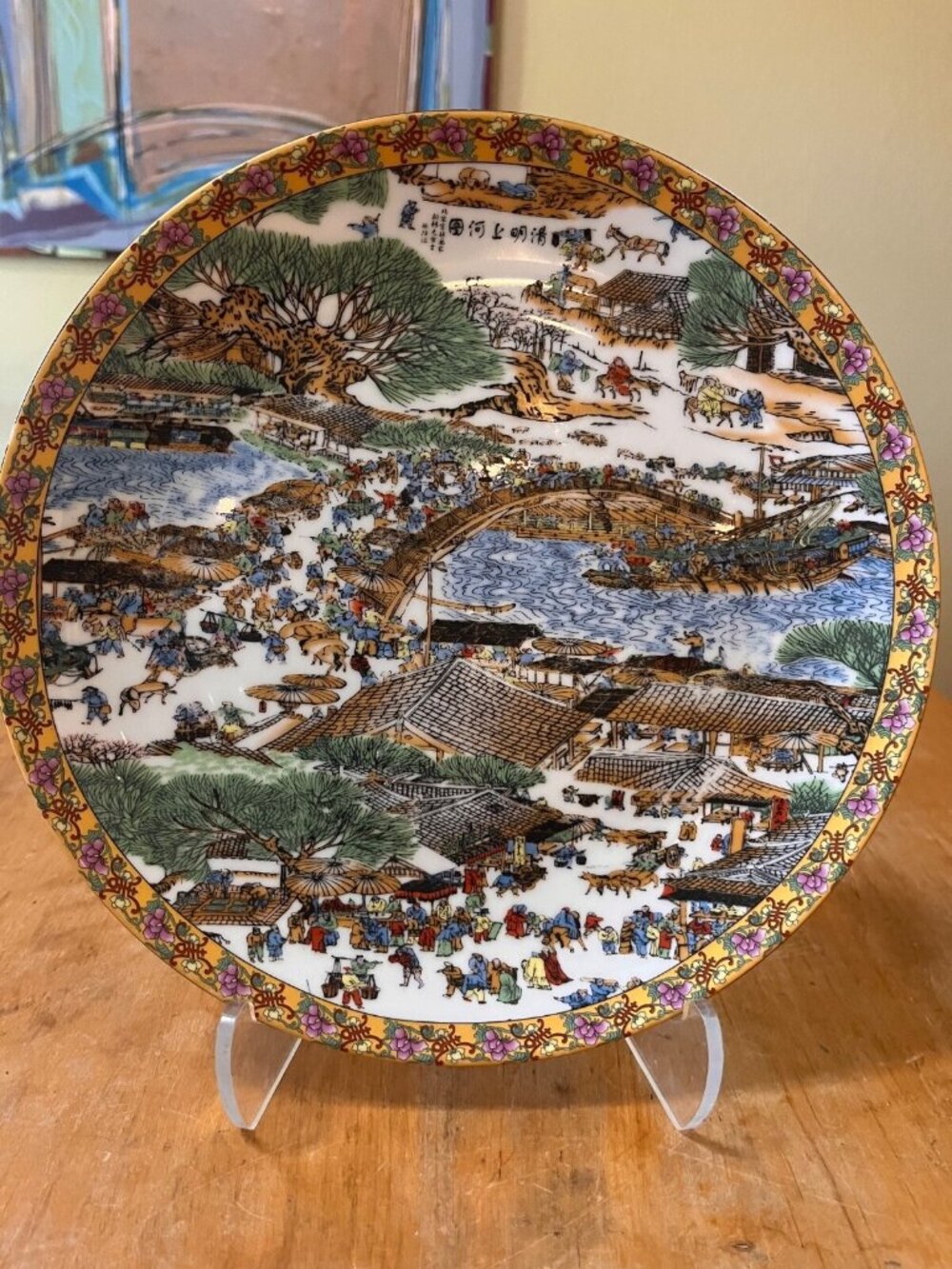 Chinese Antique Pastel Porcelain riverside design Plate  10inch